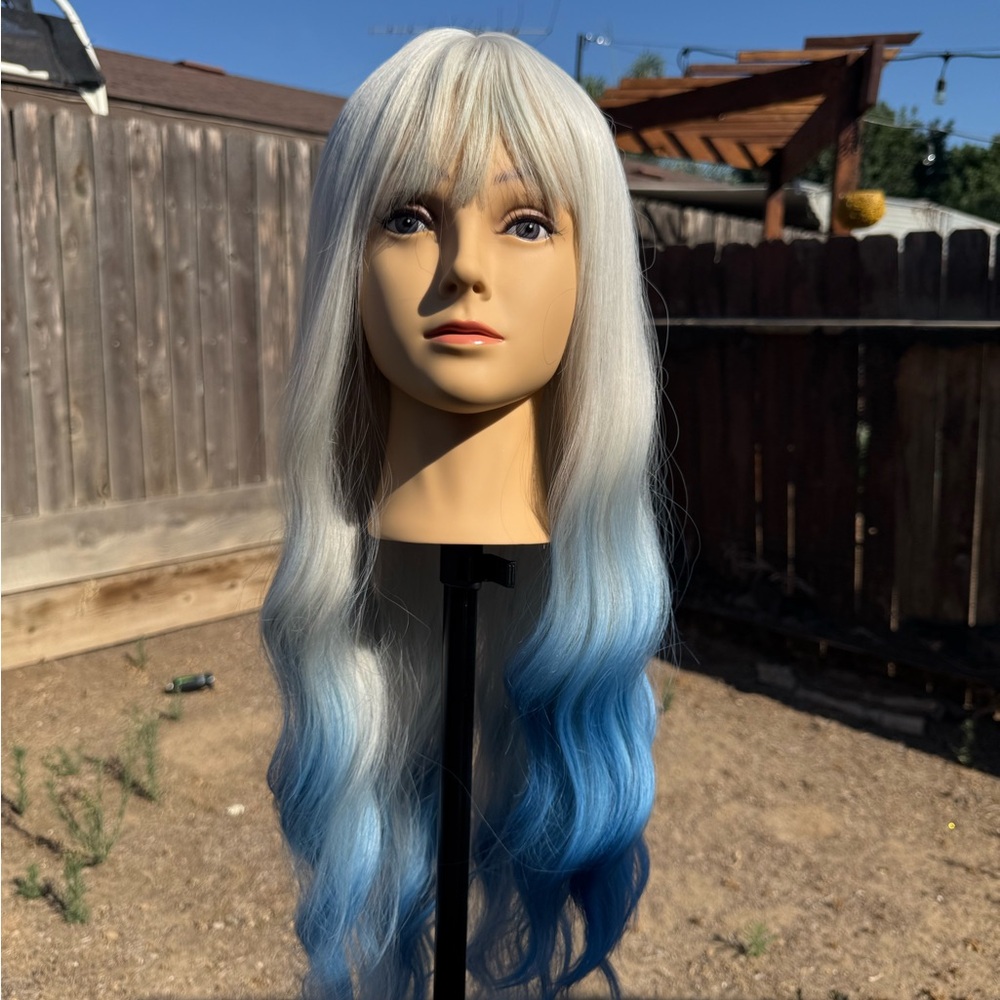 🧊 Icy Blue Fantasy Wig | 26” Long Wavy Wig w/ Bangs ❄️